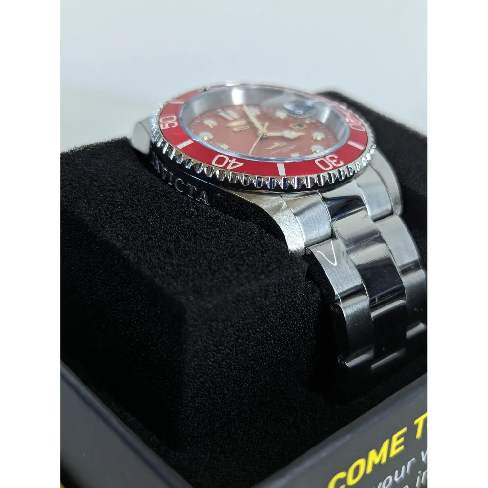 Invicta Pro Diver 50888 Mens Watch 42mm Red Dial Steel Band PC32 Quartz New